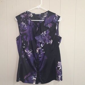 Tahari Sleeveless Button Front Ruffle Sz M